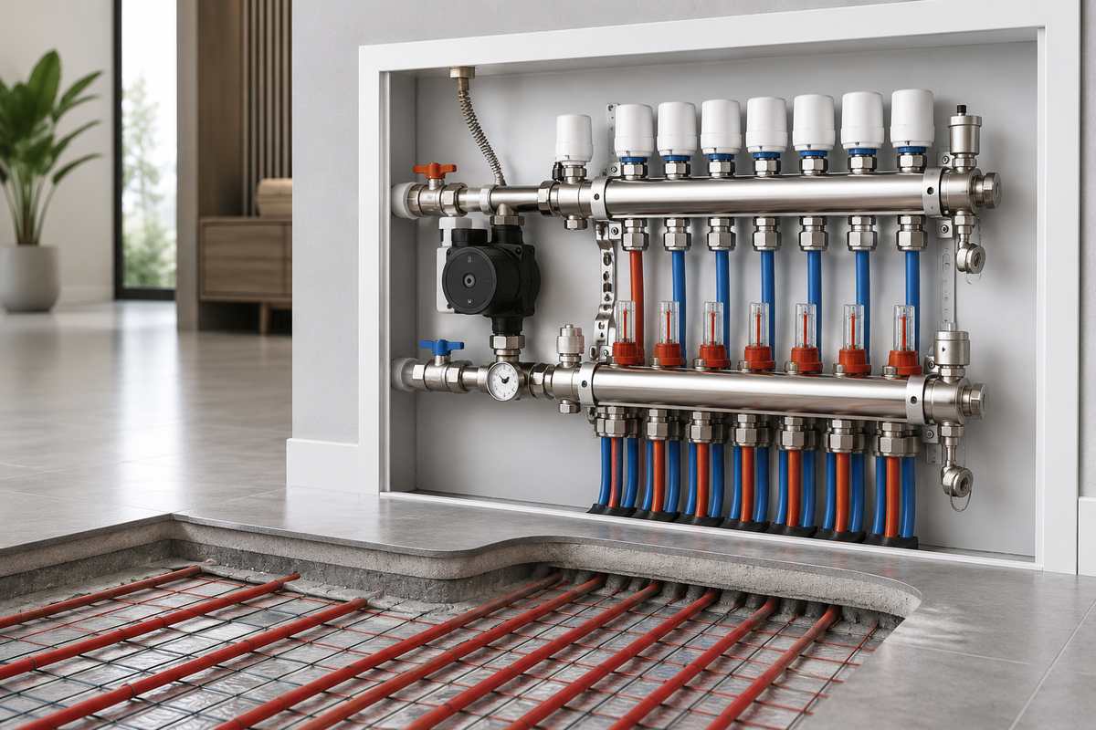 Hydronic Underfloor Heating Manifolds and Actuators